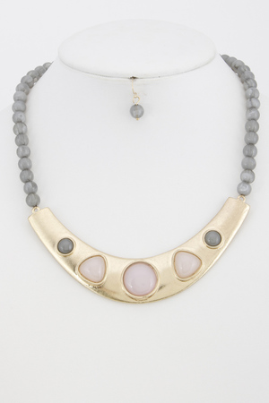 Beaded Necklace with Faux Stone Shape Necklace Set 5JBF10